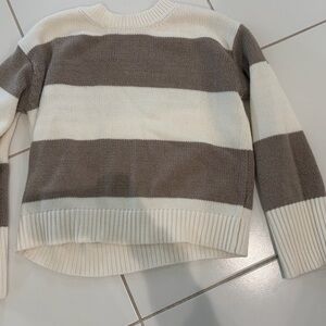 Striped Women's Sweater - Cream and Brown